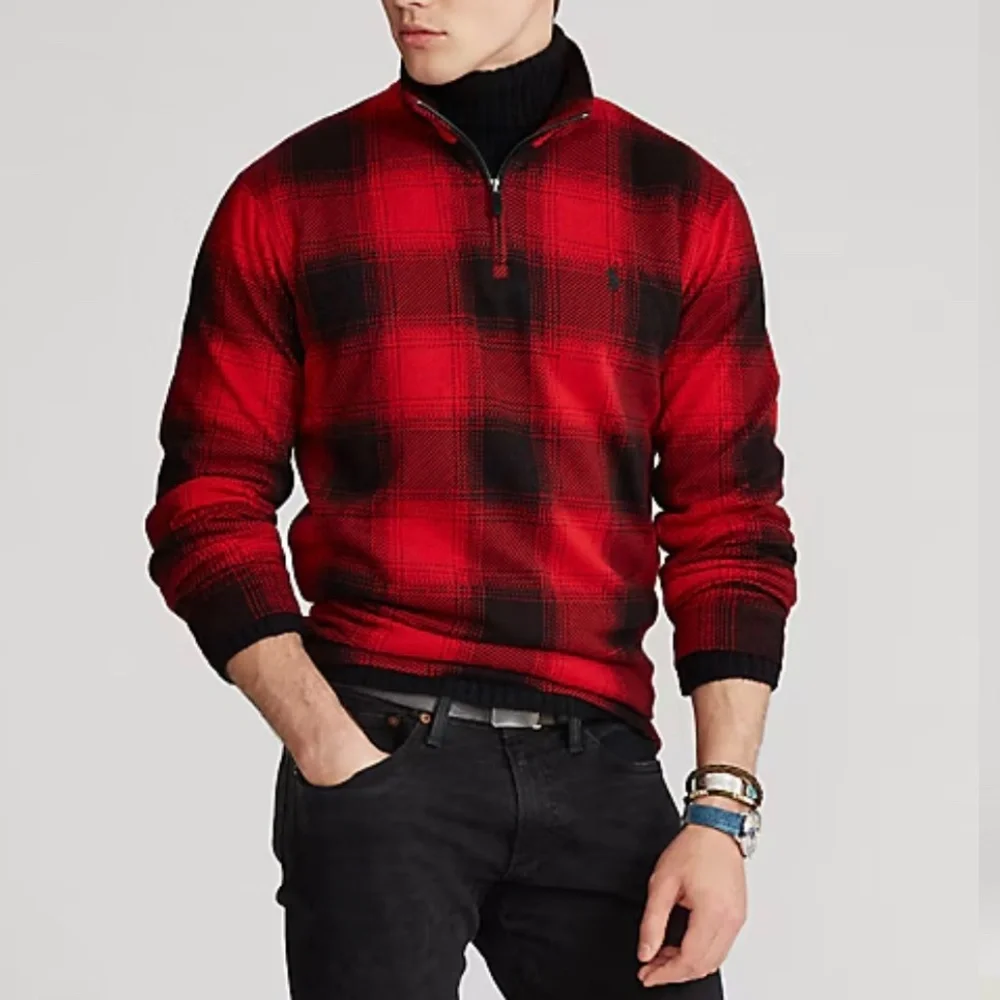 Polo Ralph Lauren Buffalo Check Estate Rib Pullover for Men's Long Sleeve Size L